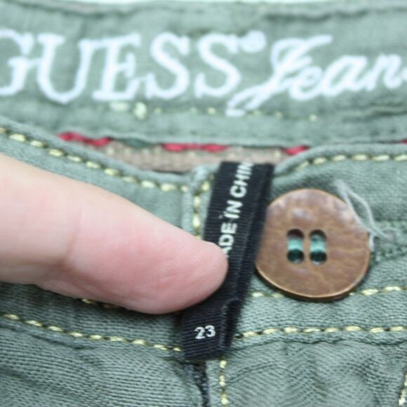 Y2K Guess Jeans Shorts Women's Size 23 Olive Green Linen - Picture 4 of 6